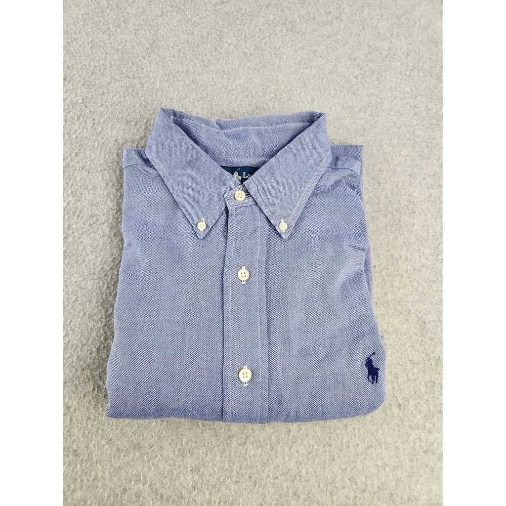 Ralph Lauren Yarmouth Mens Shirt Cotton 17 34 Micro Check Blue Button Logo Pony
